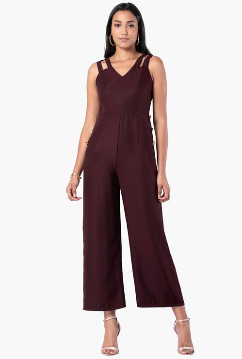 FABALLEY Women Solid Sleeveless Cropped Jumpsuit