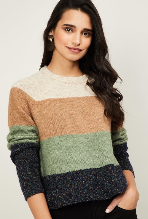ONLY Women Colourblocked Full Sleeves Sweater