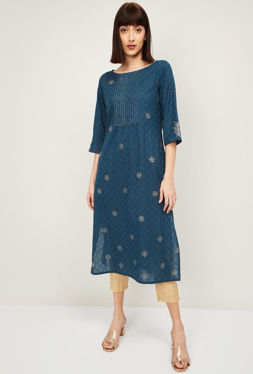 MELANGE Women Printed Three-quarter Sleeves Straight Kurta
