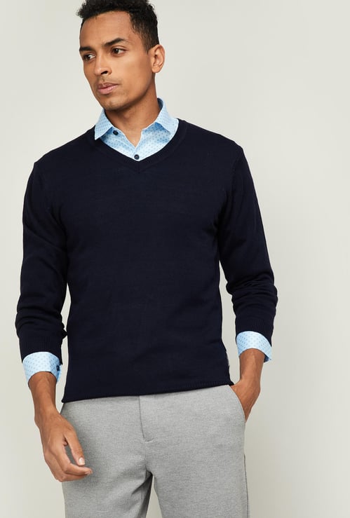 VAN HEUSEN Men Textured Full Sleeves Sweater