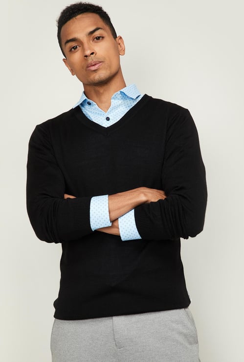 VAN HEUSEN Men Textured Full Sleeves Sweater