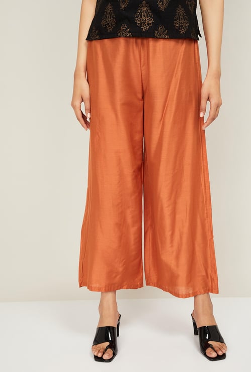 W Women Solid Elasticated Palazzos