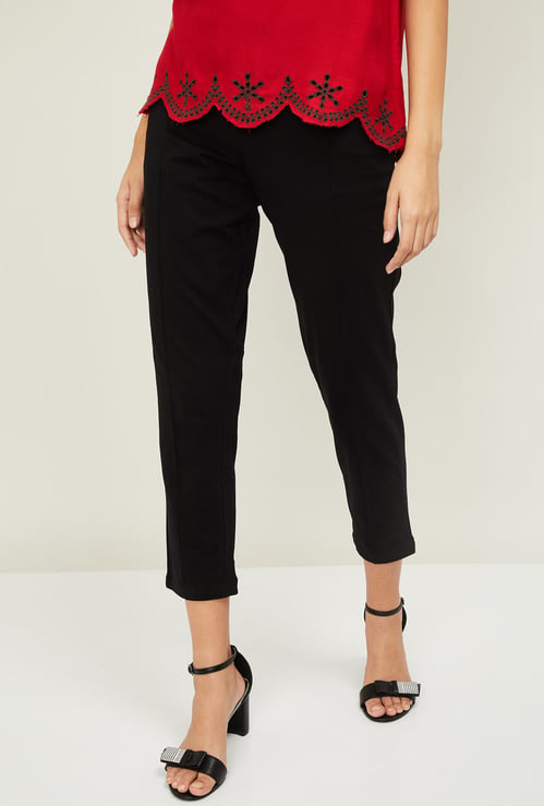 MELANGE Women Solid Elasticated Cropped Straight Pants