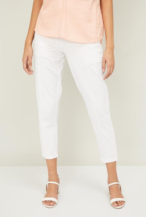 MELANGE Women Solid Elasticated Cropped Straight Pants