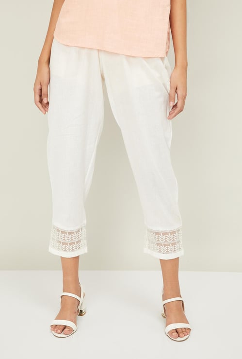 MELANGE Women Solid Cropped Straight Pants