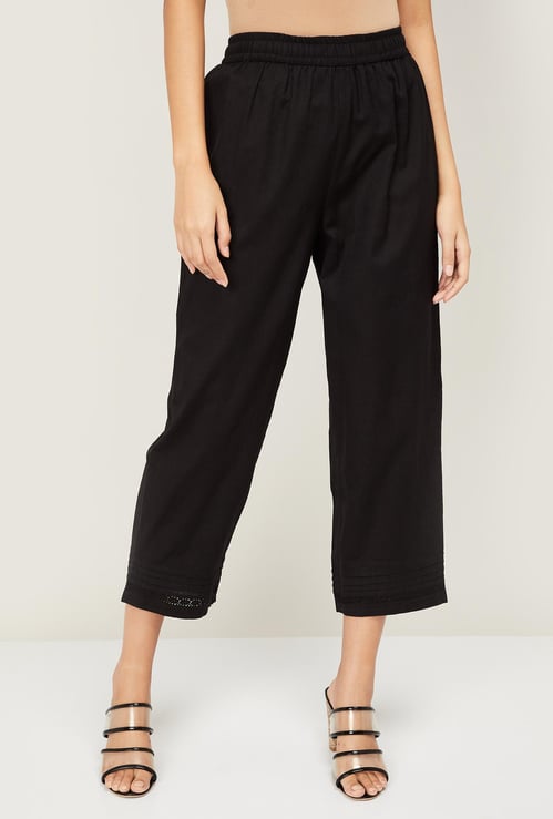 MELANGE Women Solid Elasticated Cropped Straight Pants