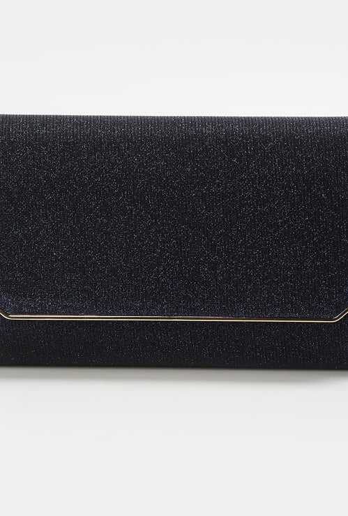 CODE Women Textured Glitter Clutch with Detachable Strap
