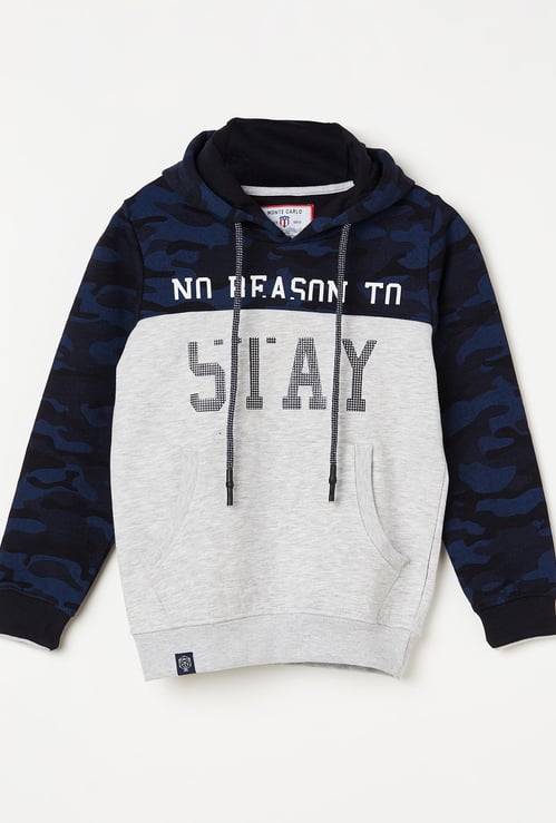 MONTE CARLO Boys Typographic Print Camouflaged Hoodie