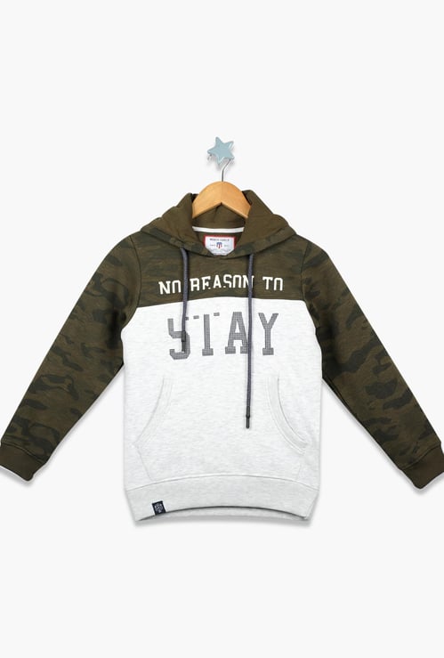 MONTE CARLO Boys Typographic Print Camouflaged Hoodie