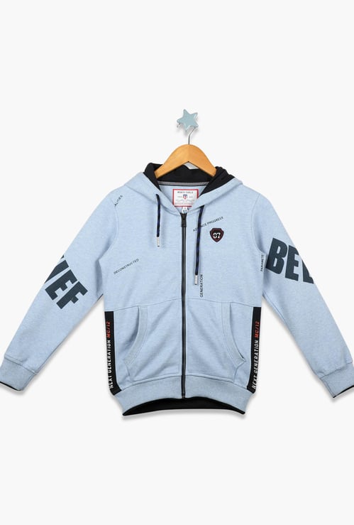 MONTE CARLO Boys Typographic Print Zip-Front Hoodie