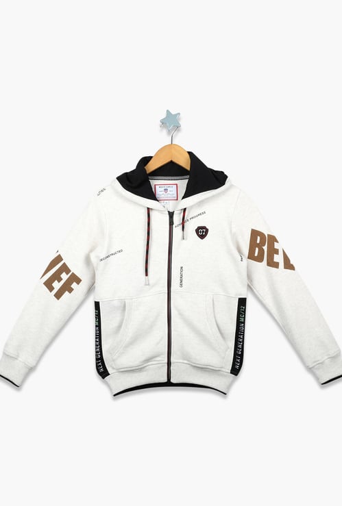 MONTE CARLO Boys Typographic Print Zip-Front Hoodie