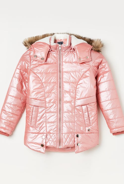 MONTE CARLO Girls Hooded Puffer Jacket with Faux-Fur Trim