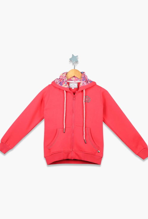 MONTE CARLO Girls Solid Zip-Front Hoodie