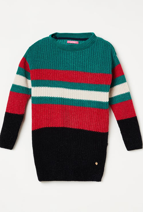 MONTE CARLO Girls Colourblocked Full Sleeves Sweater
