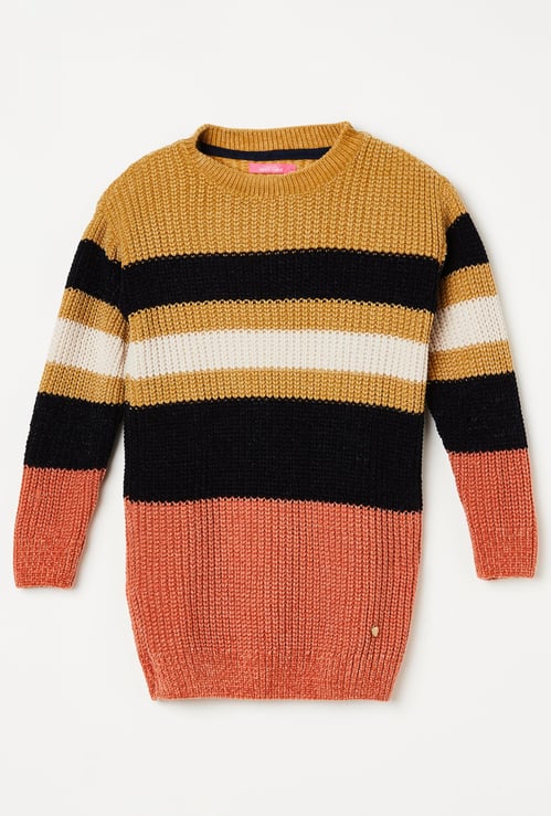 MONTE CARLO Girls Colourblocked Full Sleeves Sweater