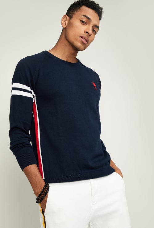 U.S. POLO ASSN. Men Textured Full Sleeves Sweater