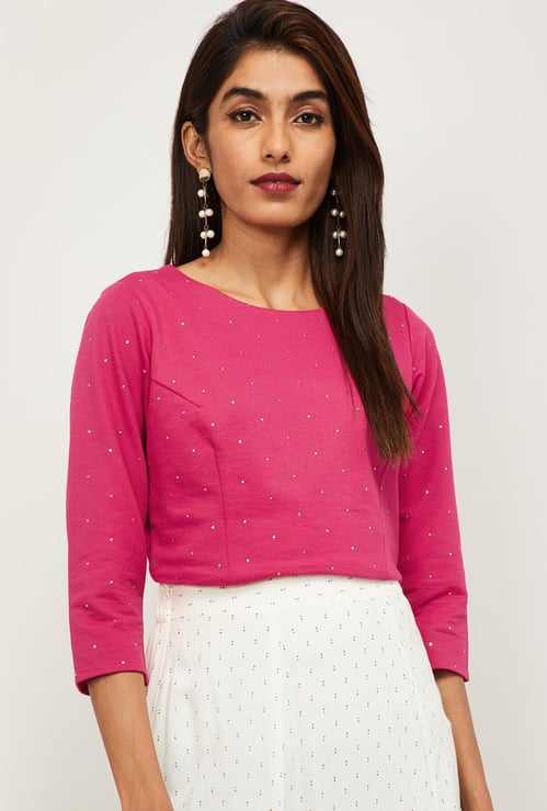 SPAN Women Embellished Three-Quarter Sleeves Top