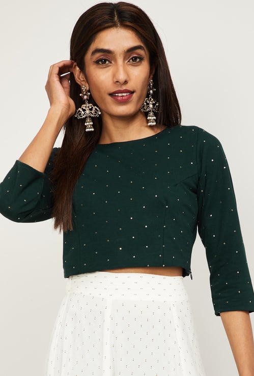 SPAN Women Embellished Ethnic Crop Top