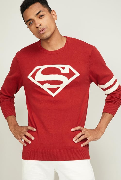 FREE AUTHORITY Men Superman Woven Crew-Neck Sweater