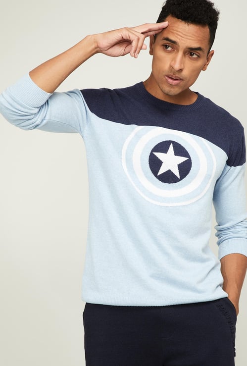 FREE AUTHORITY Men Captain America Print Colourblock Sweater