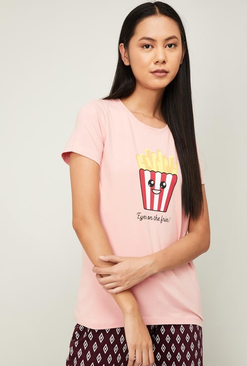 GINGER Women Printed Round Neck Lounge T-shirt
