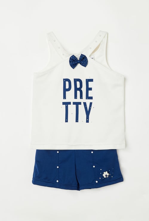 PEPPERMINT Girls Printed Halter Neck Top with Shorts