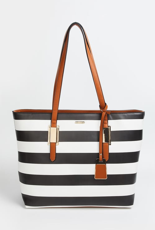 GINGER Women Striped Zip-Closure Tote Bag