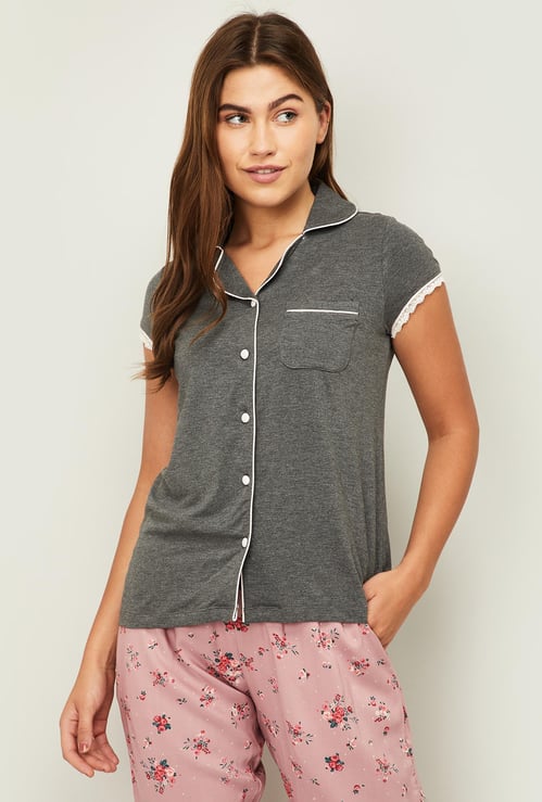 GINGER Women Textured Short Sleeves Lounge Shirt