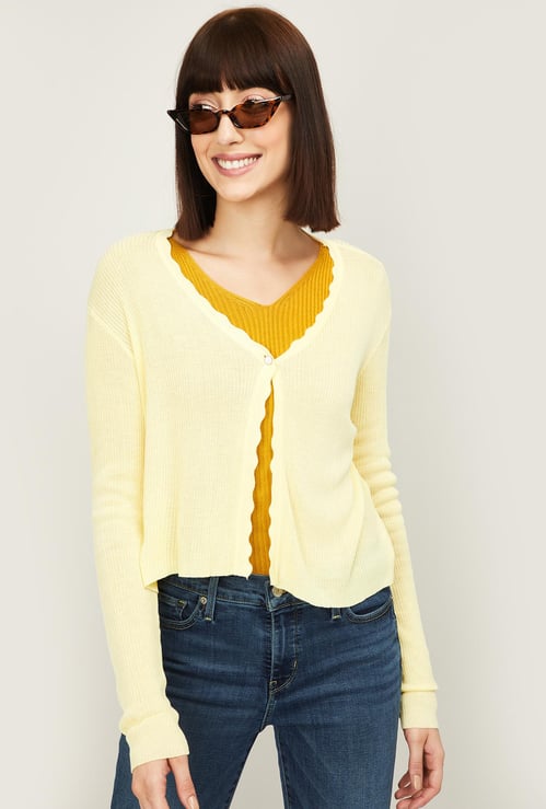 GINGER Women Textured Full Sleeves Shrug
