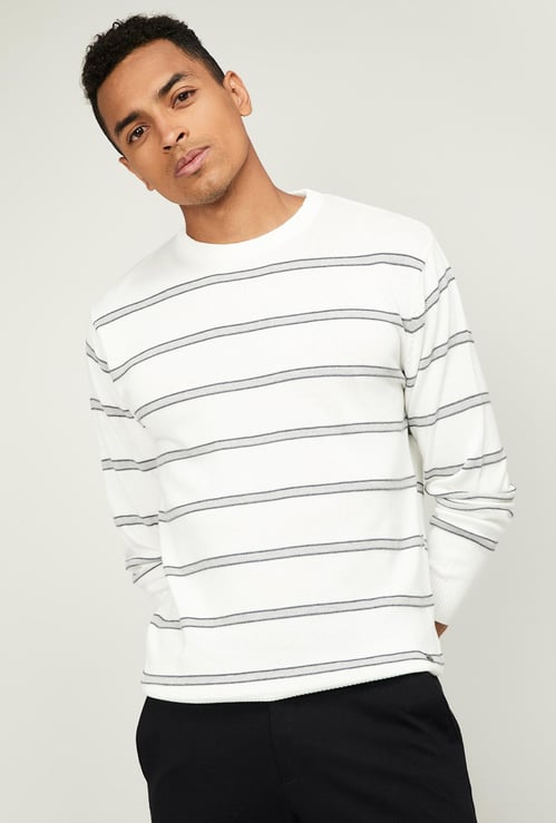 T-BASE Men Textured Full Sleeves Sweater