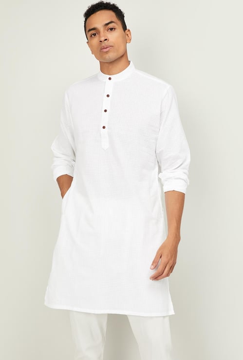 MELANGE Men Textured Full Sleeves Kurta