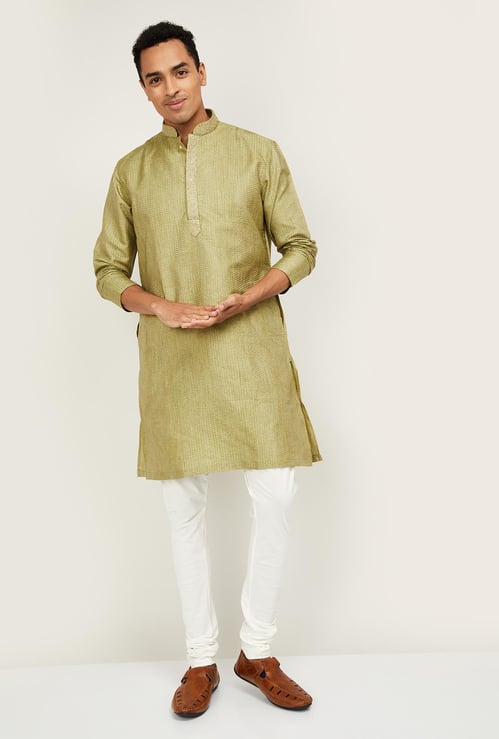 MELANGE Men Textured Kurta Set with Churidar
