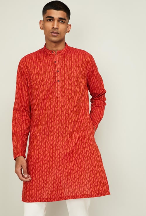 MELANGE Men Printed Band Collar Kurta