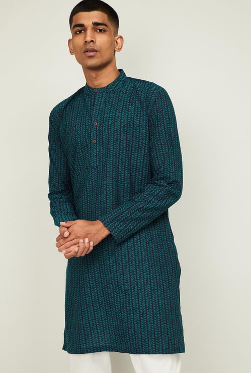 MELANGE Men Printed Band Collar Kurta