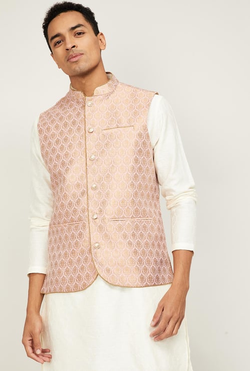MELANGE Men Jacquard Patterned Nehru Jacket