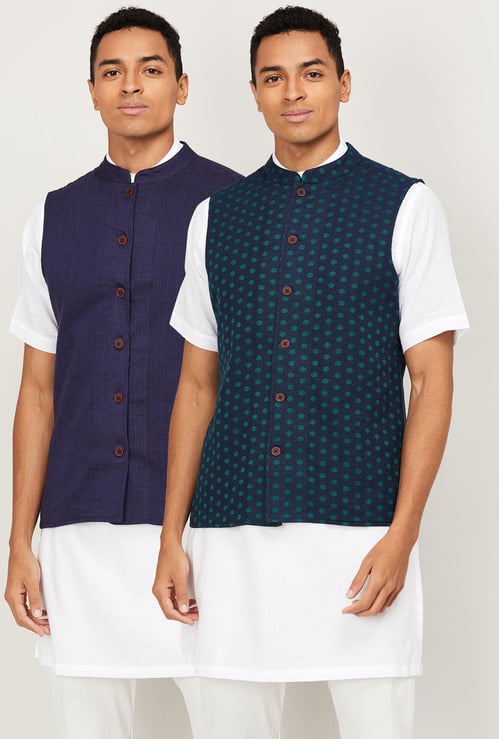 MELANGE Men Printed Sleeveless Nehru Jacket