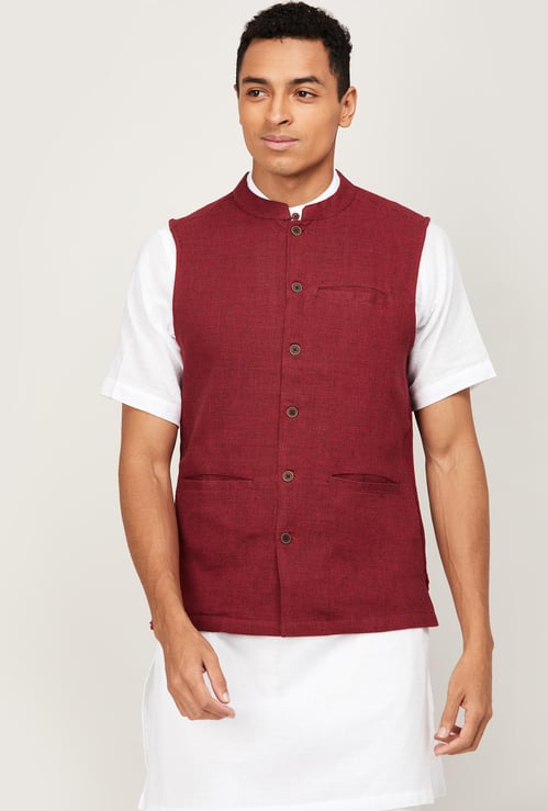 MELANGE Men Textured Regular Fit Waistcoast