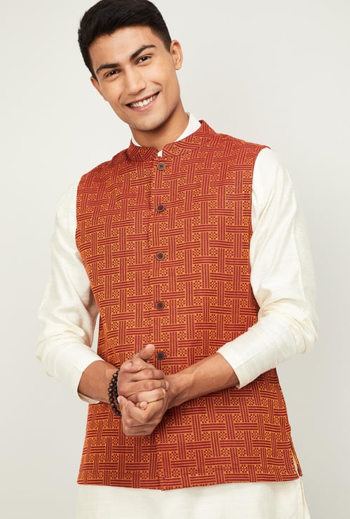 MELANGE Men Textured Regular Fit Nehru Jacket