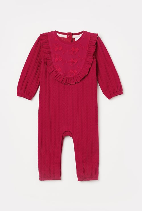 FS MINI KLUB Girls Patterned Knit Rompers with Floral Embroidery