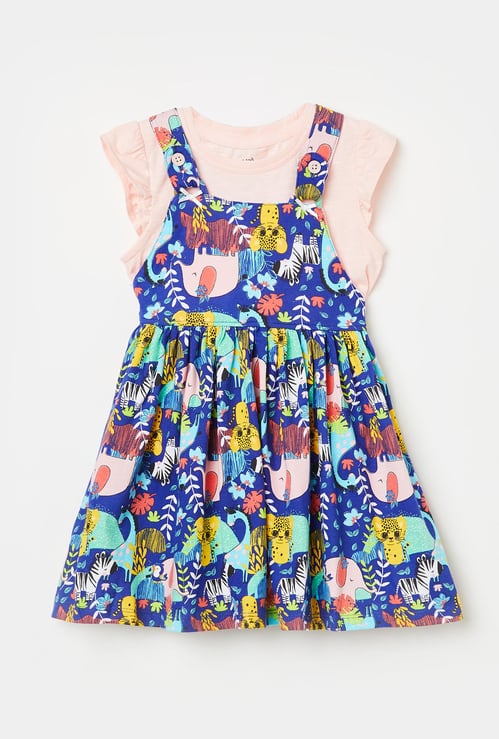 FS MINI KLUB Girls Printed Pinafore Dress with Top
