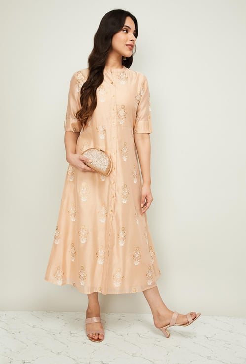 MELANGE Women Roll-Up Sleeves Floral Print Midi Dress