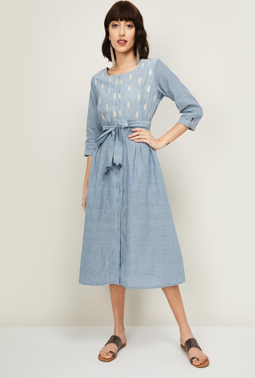 MELANGE Women Checked Midi Dress