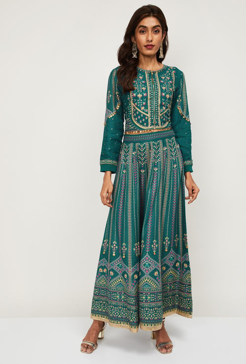 W Women Printed Top with Elasticated Maxi Skirt