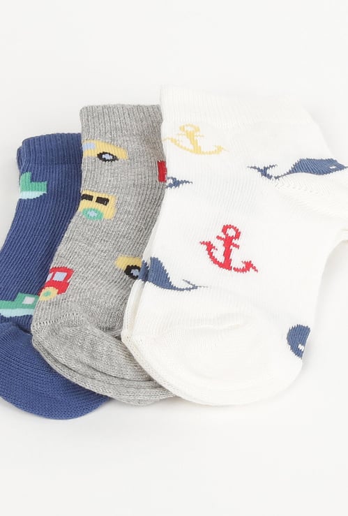 FAME FOREVER Boys Patterned Ankle-Length Socks - Set of 3