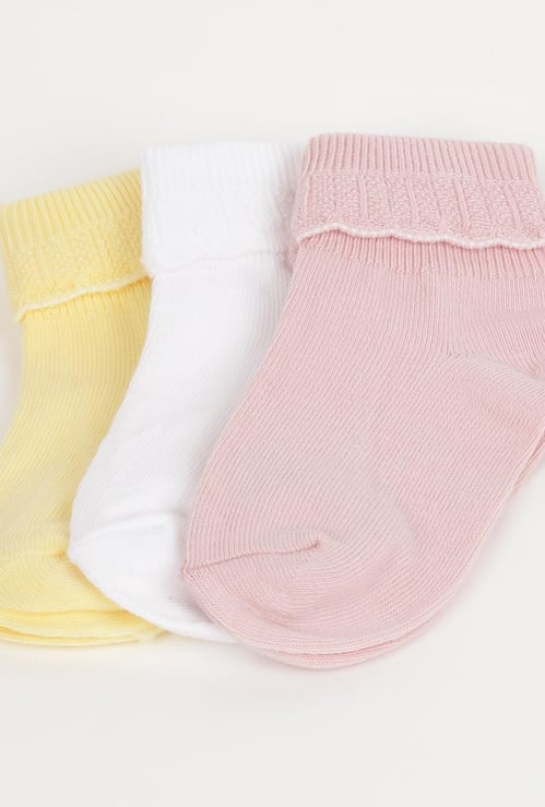 FAME FOREVER Girls Solid Ankle-Length Socks - Pair of 3