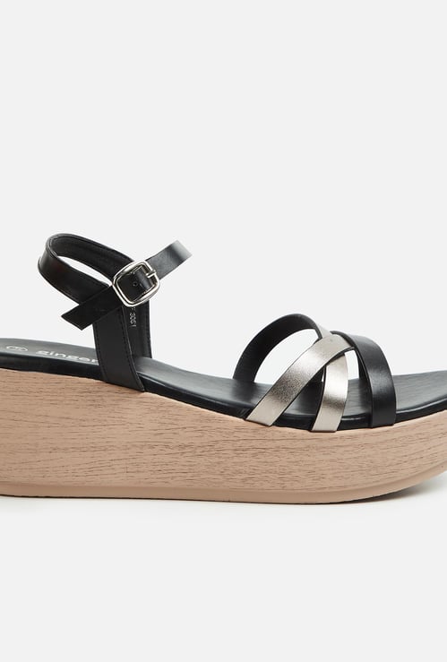 GINGER Women Solid Ankle-Strap Platform Heel Sandals