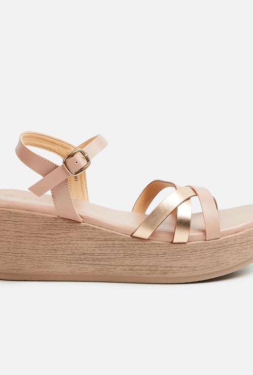 GINGER Women Solid Ankle-Strap Platform Heel Sandals