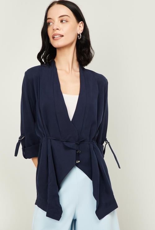 ALLEN SOLLY Women Roll-Up Sleeves Solid Shrug