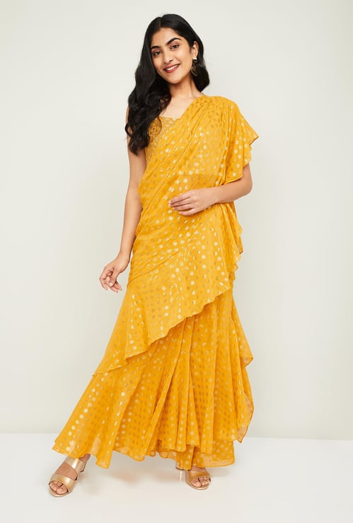 INDYA Women Foil Print Ruffled Saree Skirt