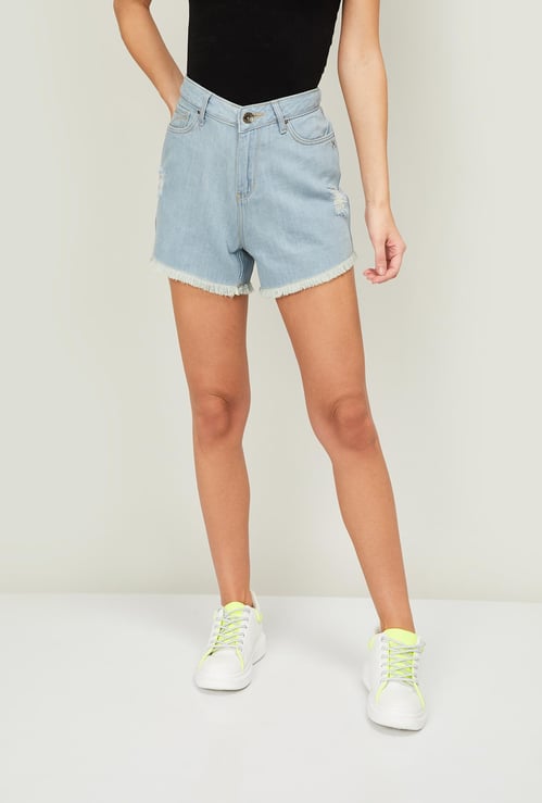 XPOSE Women Distressed Frayed Hem Shorts